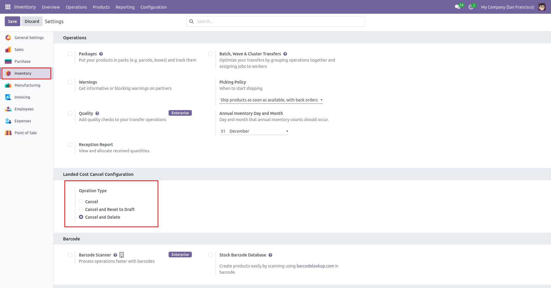 Landed cost cancellation and delete configuration