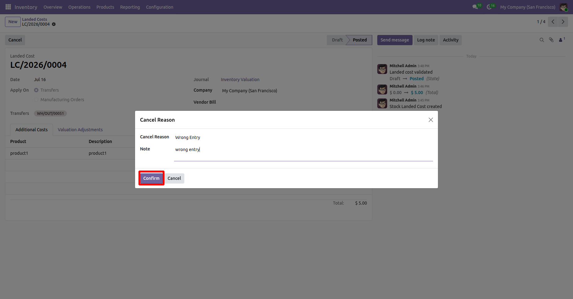 Landed cost cancellation reason wizard