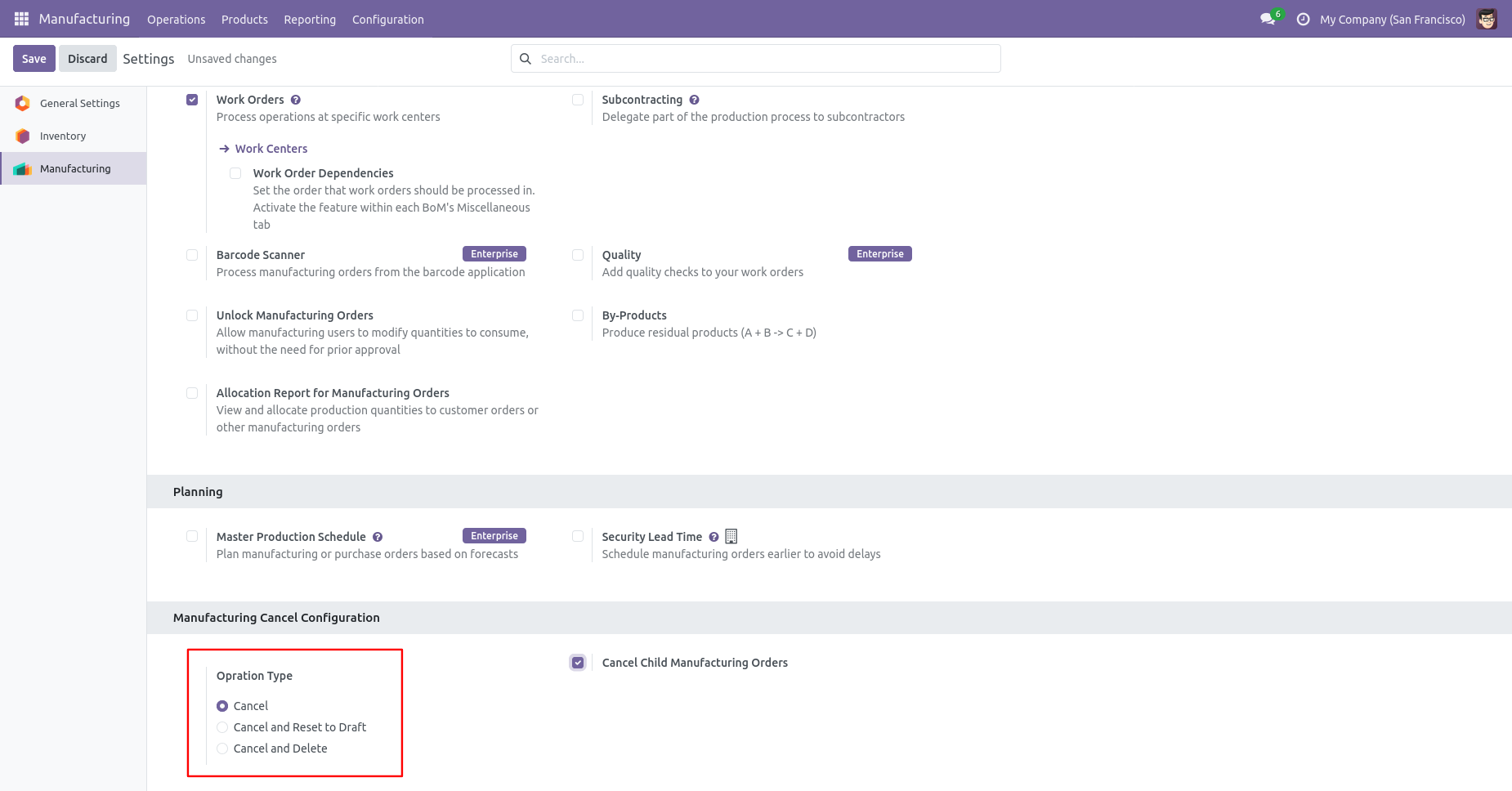 MRP cancellation configuration