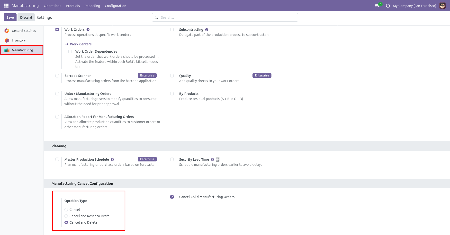 MRP cancellation and delete configuration