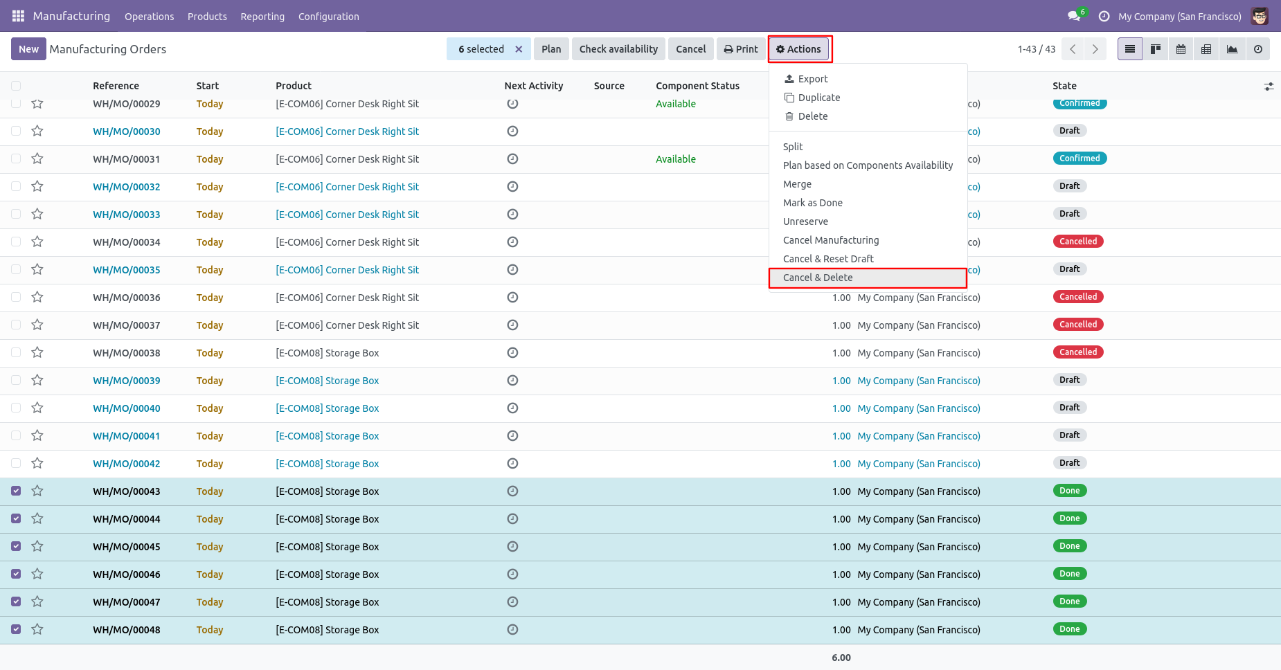 Cancel and delete multiple MRP orders