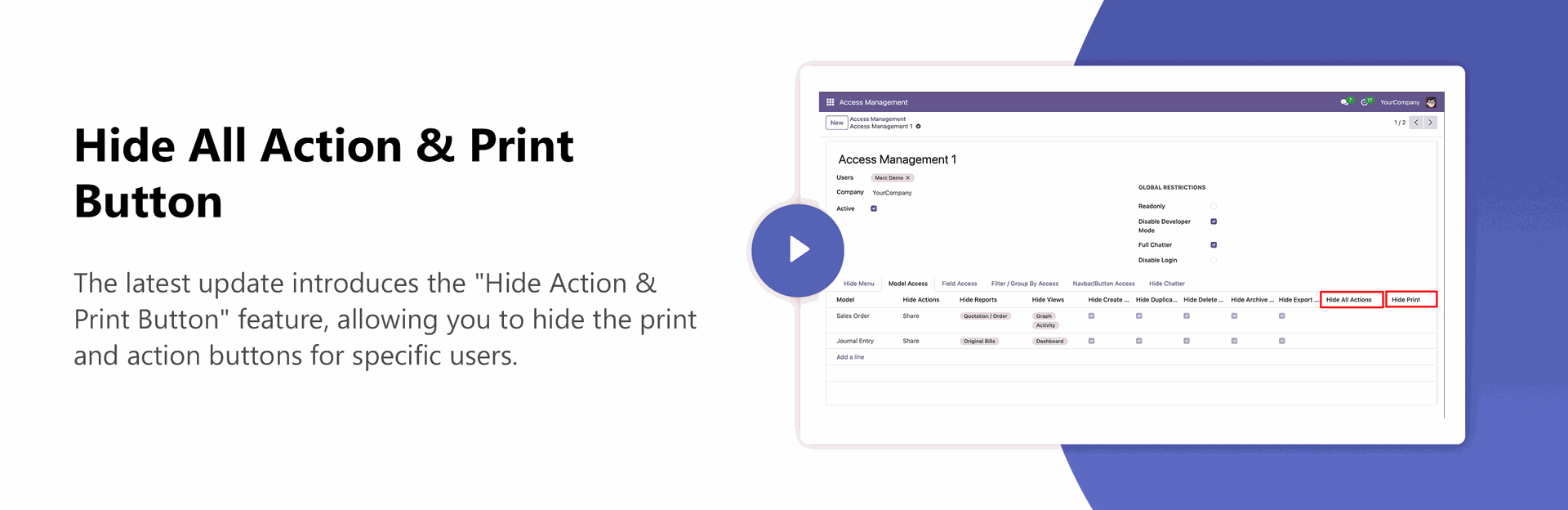 Hide Action & Print Button