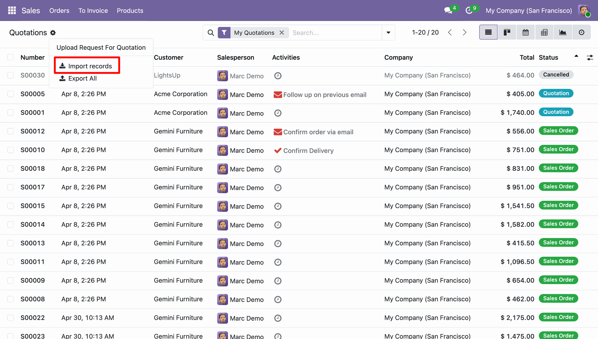 Users can Import Bulk Data