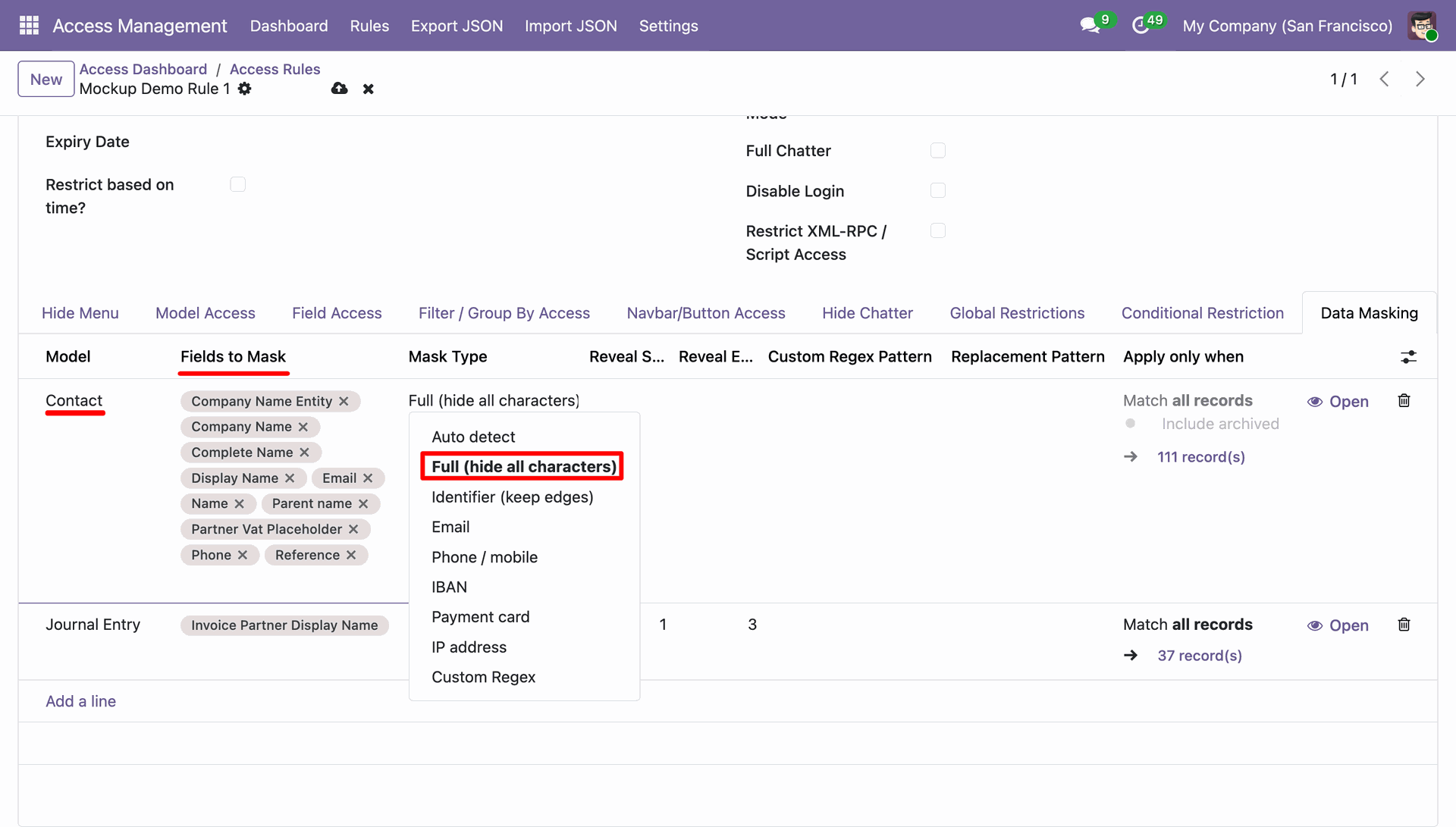 Odoo Data Masking Configuration