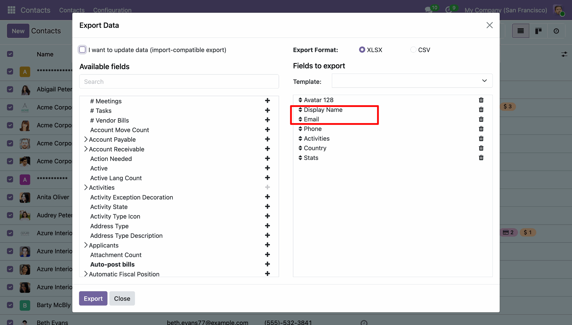 Export Configuration in Odoo
