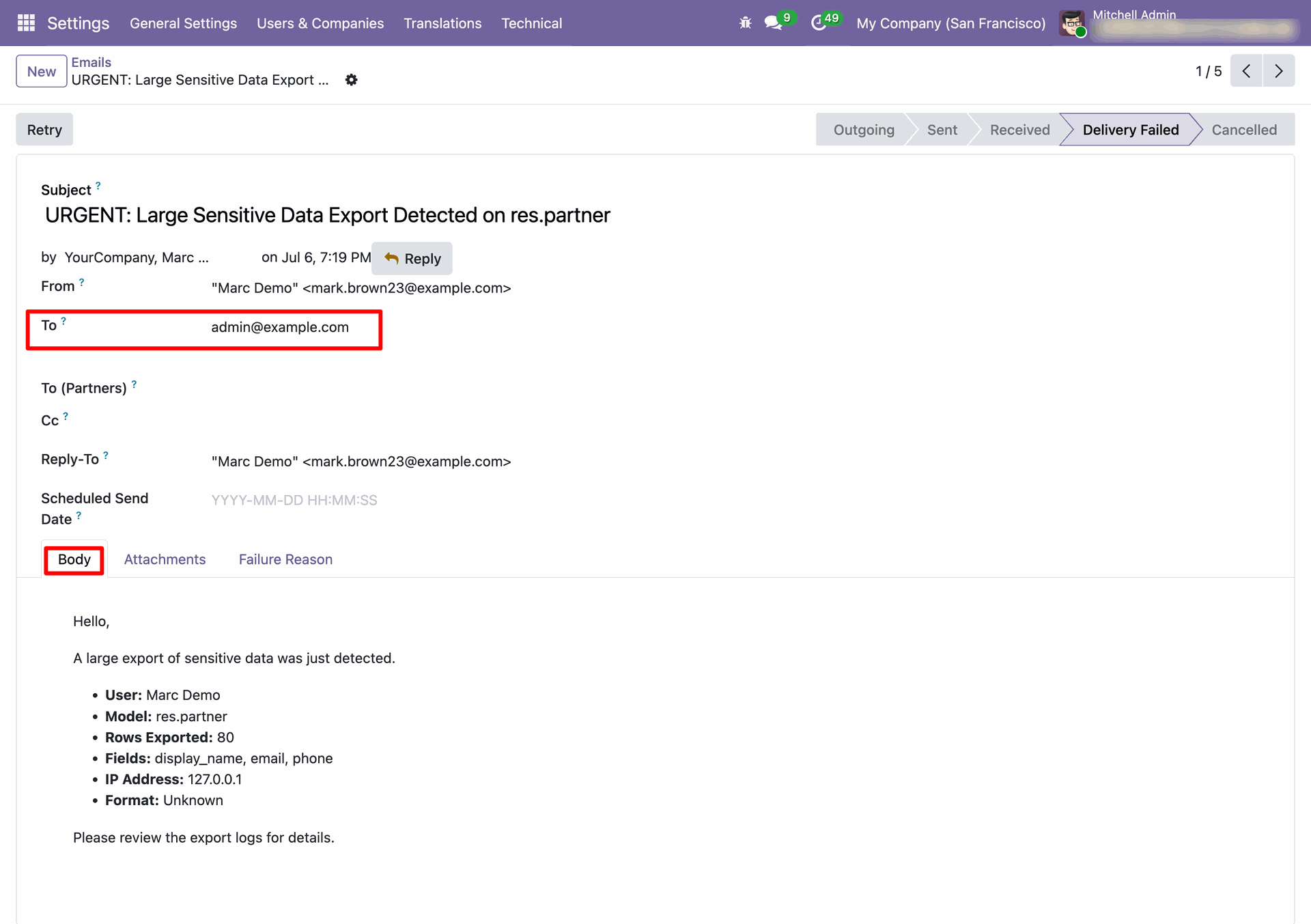 Email Alert for Data Leak