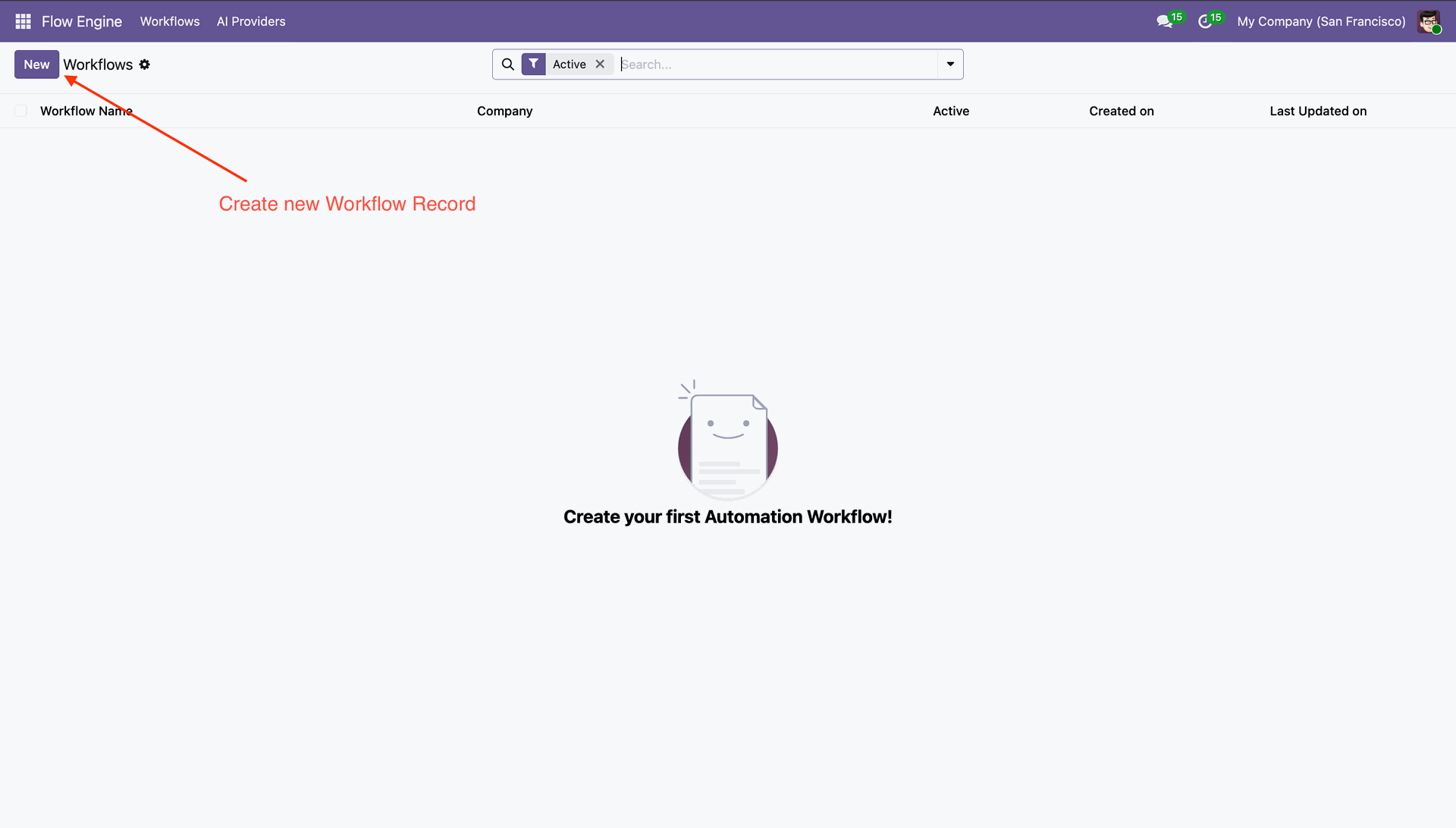 Create new workflow record in AI Dashboard Studio