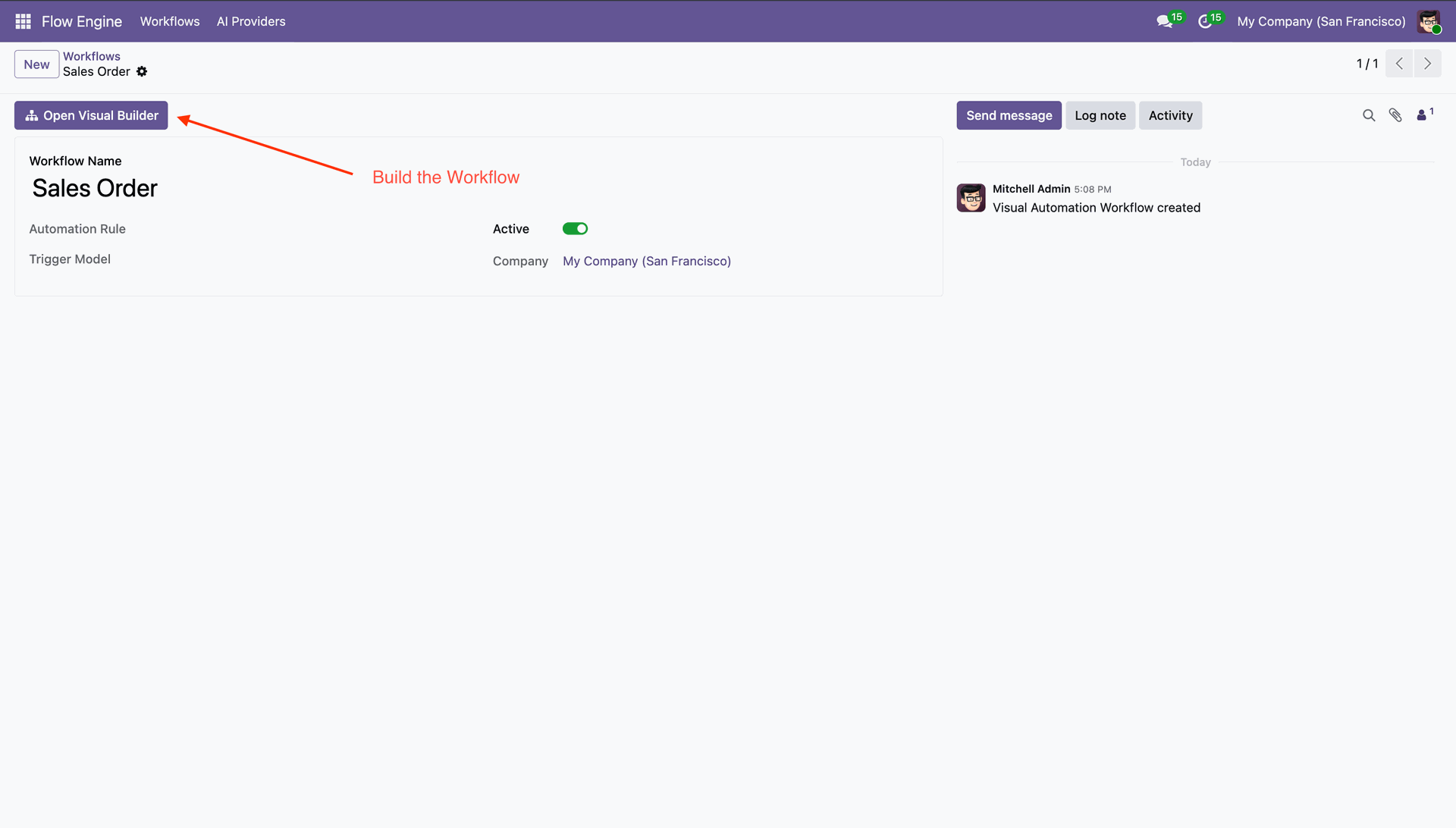 Enter workflow details and open visual builder