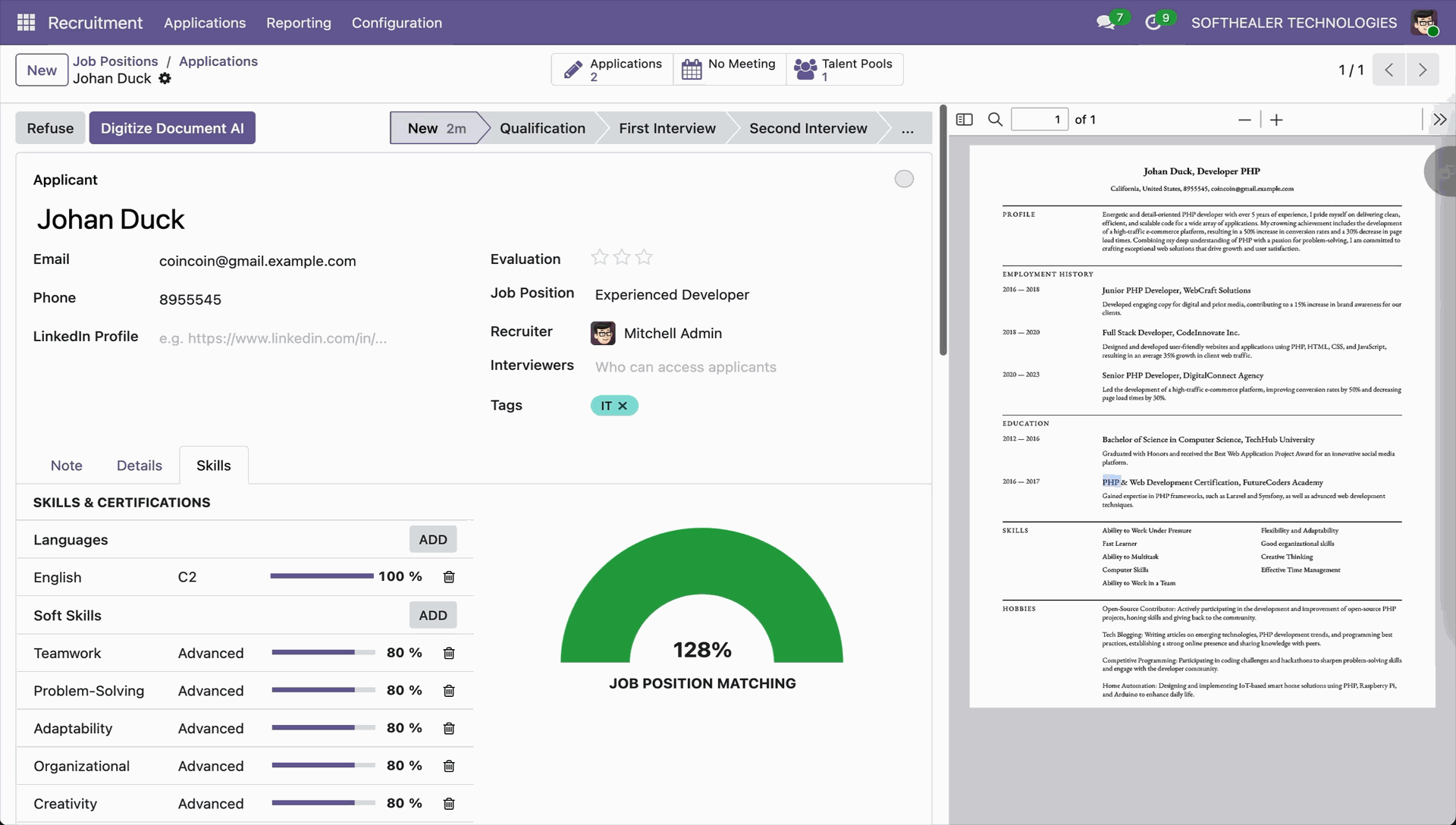 Review extracted candidate skills from resume