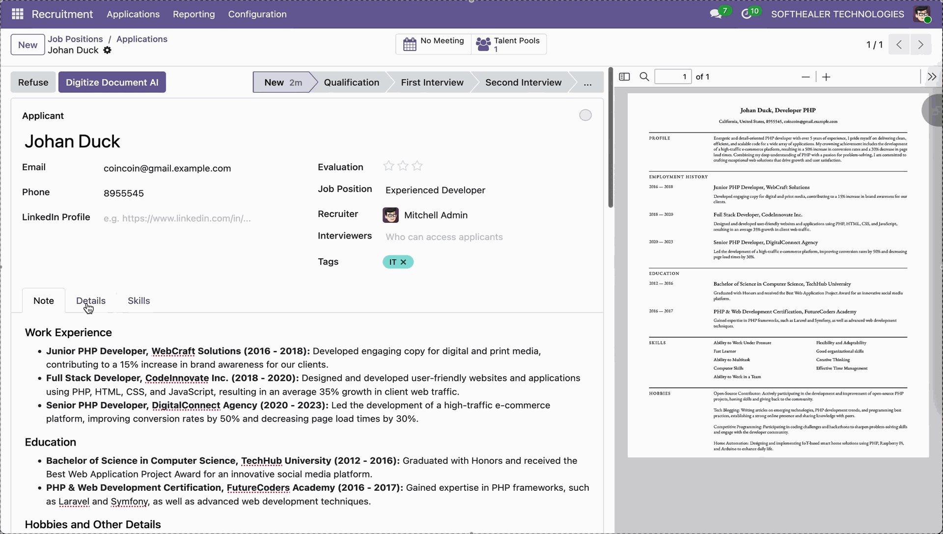 Review AI resume analysis and match results