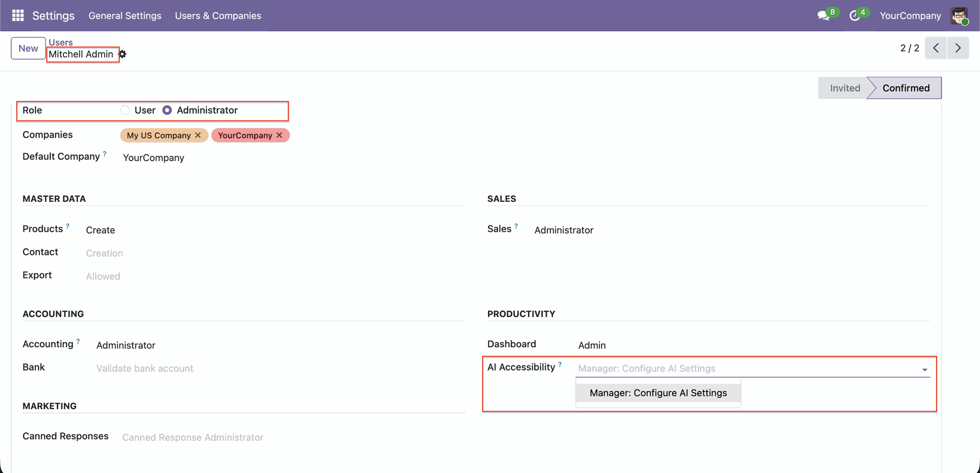 Manage AI access permissions in user settings