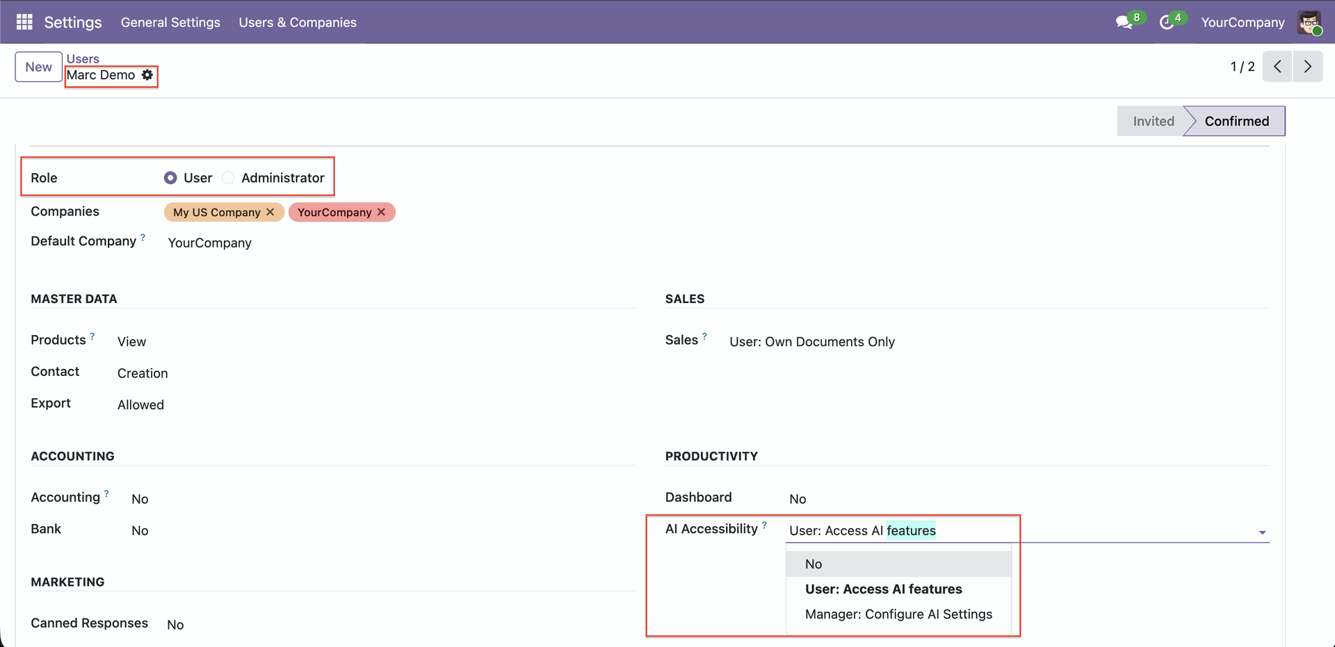 Configure AI accessibility permissions for users