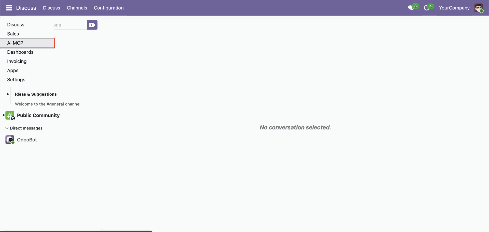 Open AI MCP module from Odoo dashboard