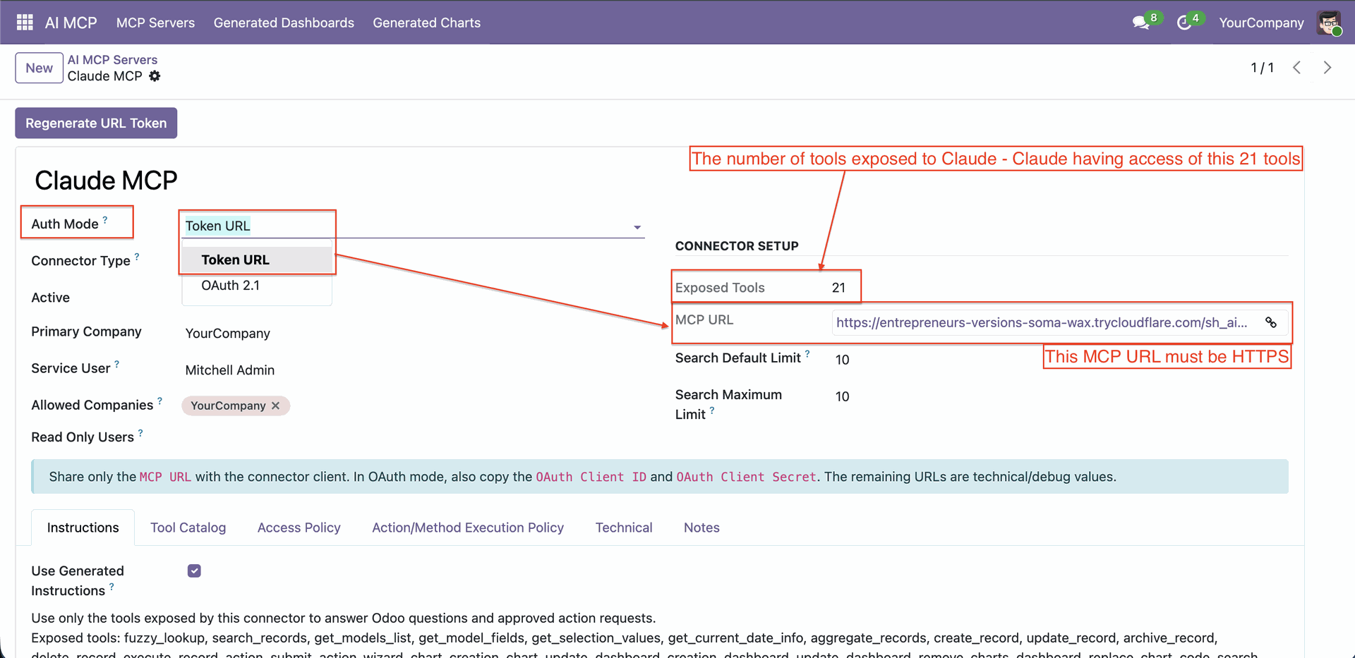 Connect MCP server using token URL method