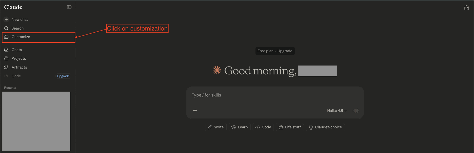 Open Claude customization settings for MCP
