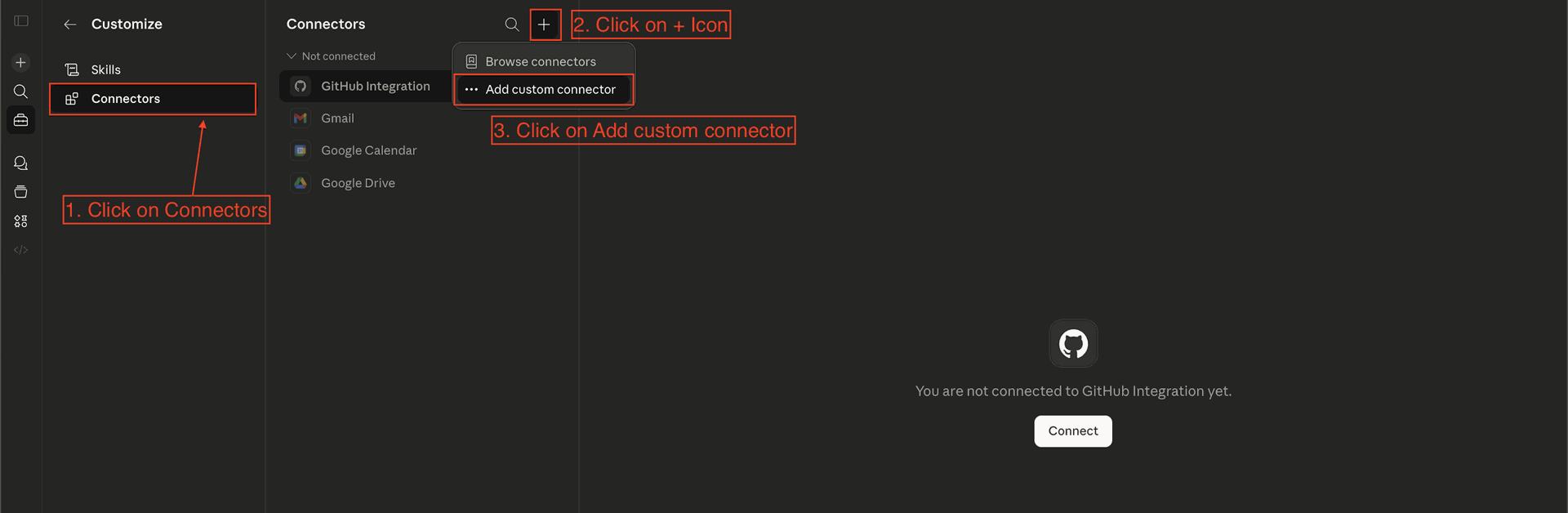 Add custom connector in Claude settings