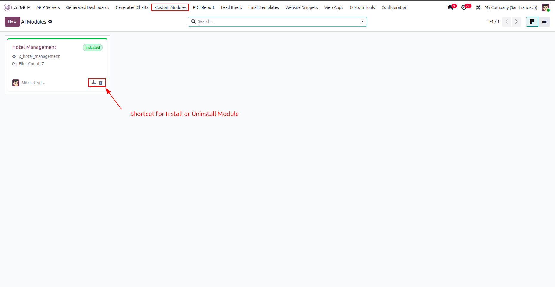 Install or uninstall AI generated custom modules