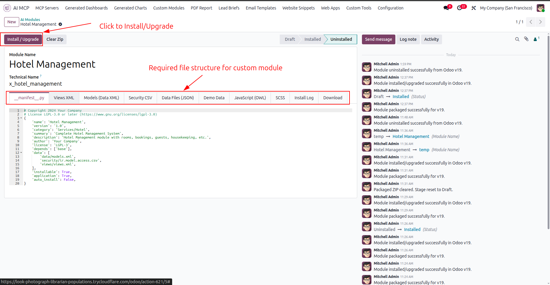 Install or upgrade generated custom module
