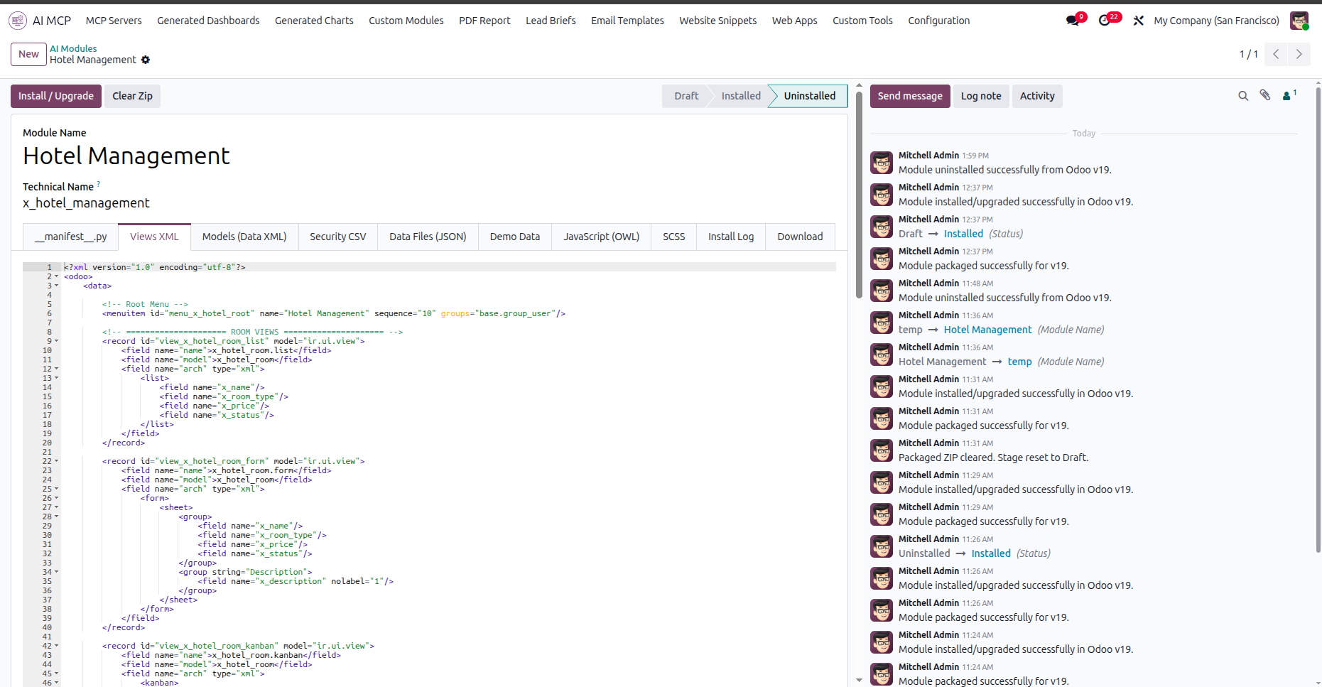Inspect XML views and menu configurations