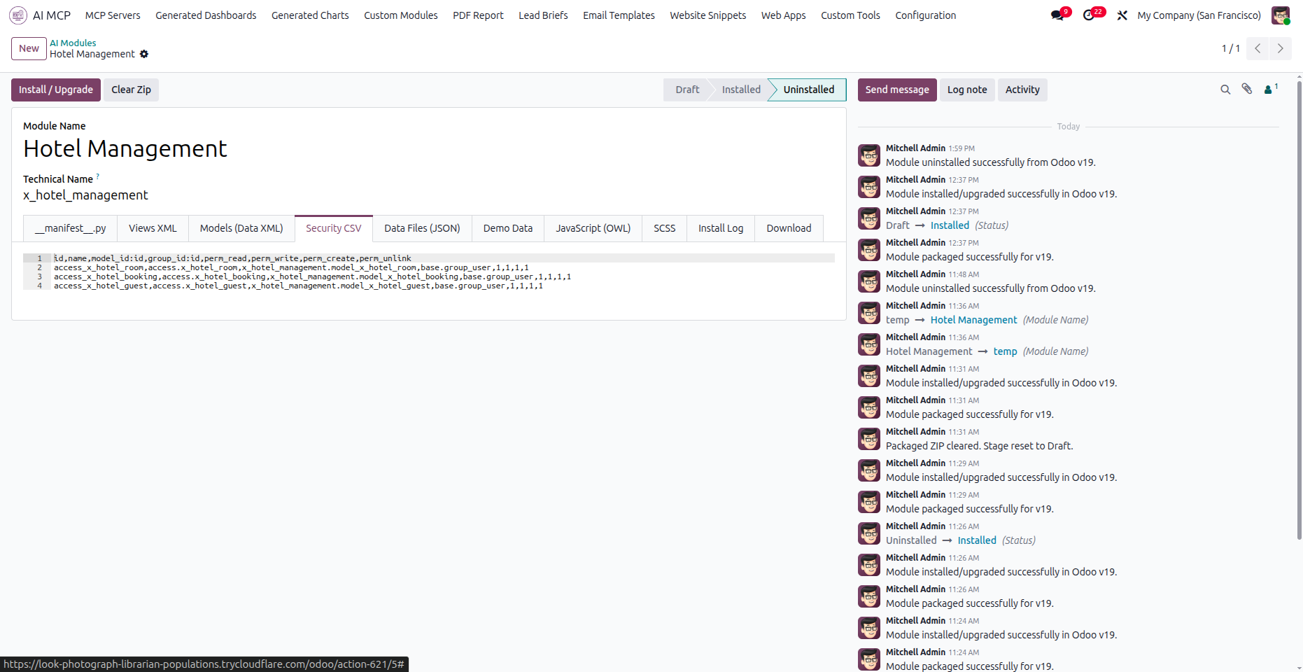 Check security permissions for custom module