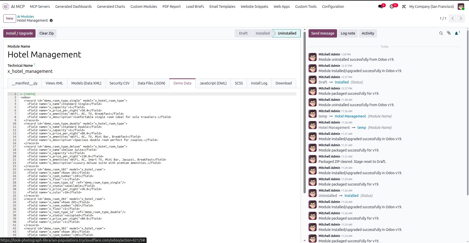 Inspect demo data records for module testing