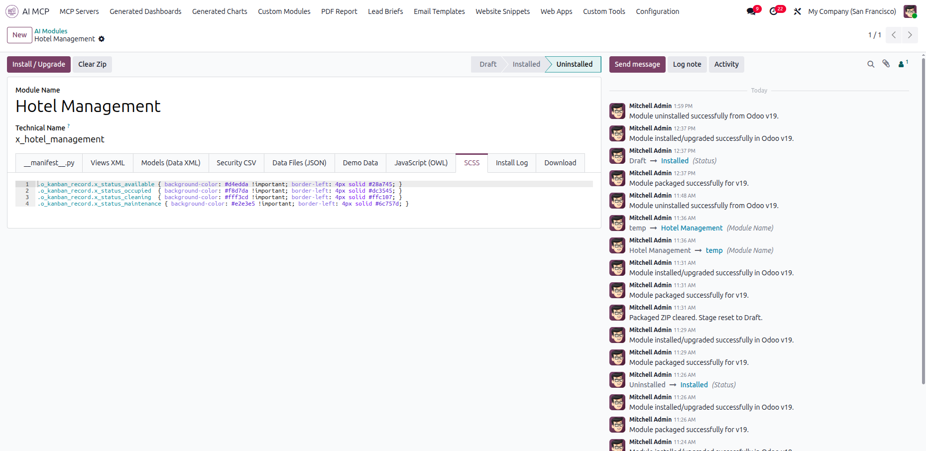 Review SCSS styles for custom module layout