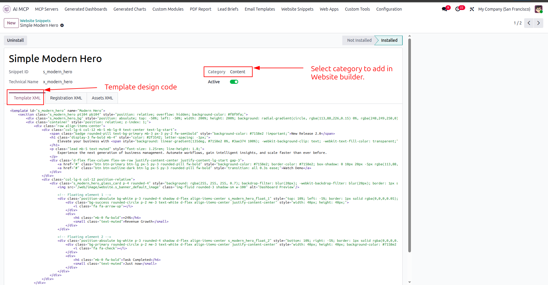 Review website snippet template XML layout