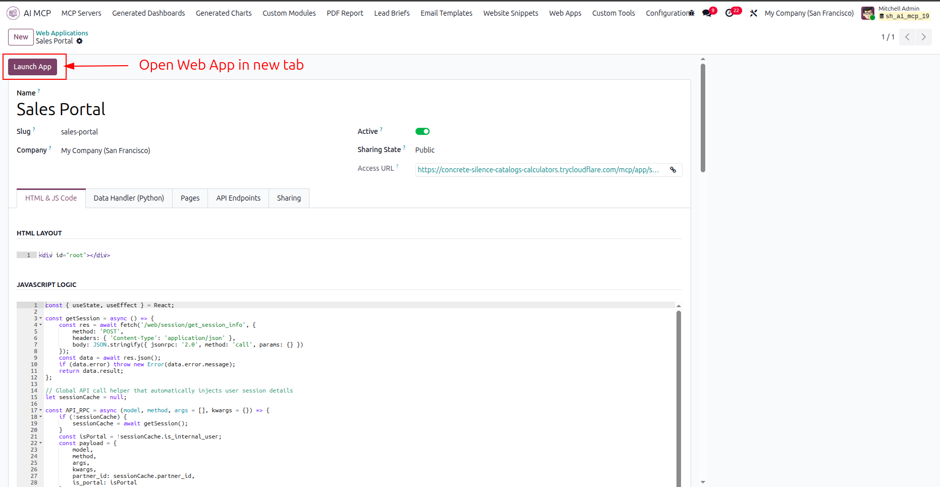 Launch AI generated web application