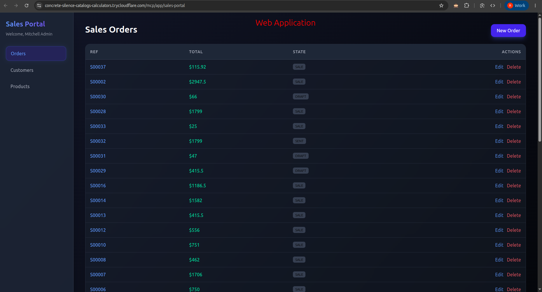 Manage sales orders in generated web app