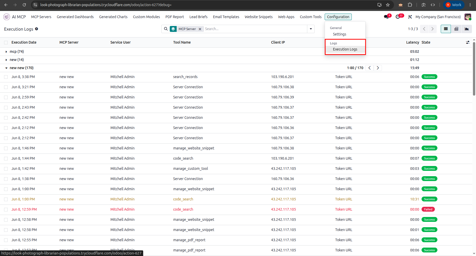 Access tool audit records from configuration