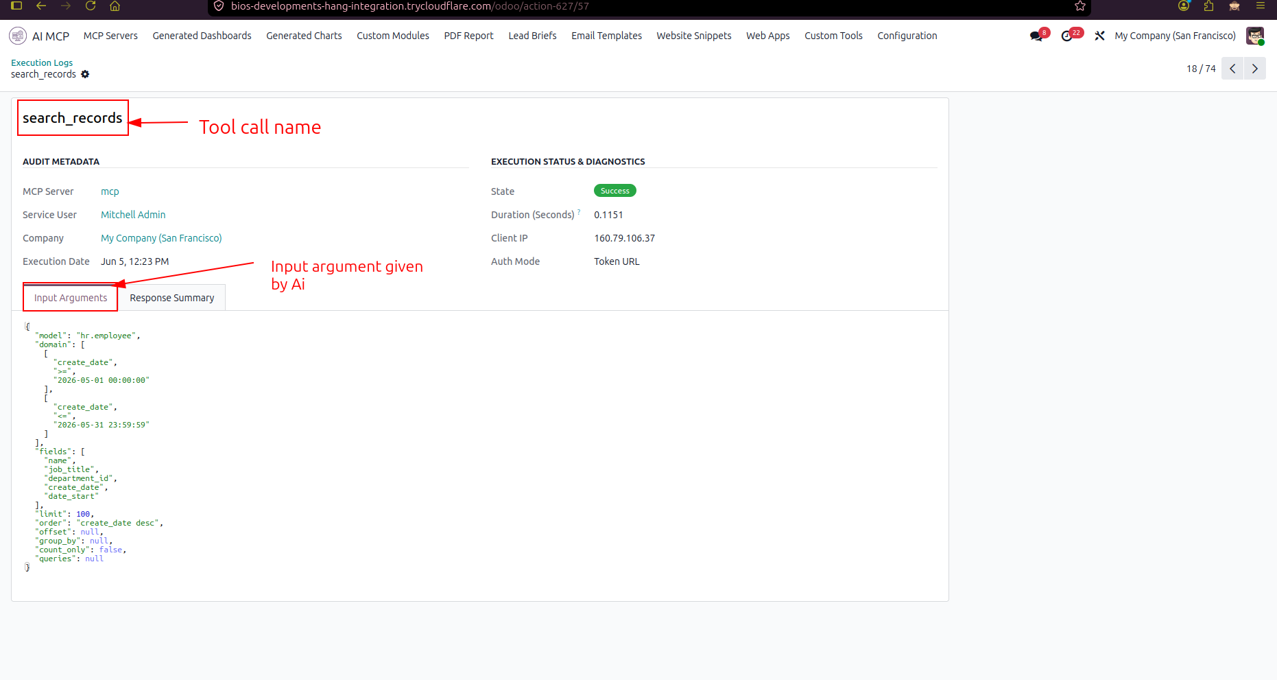Inspect AI tool input arguments and details