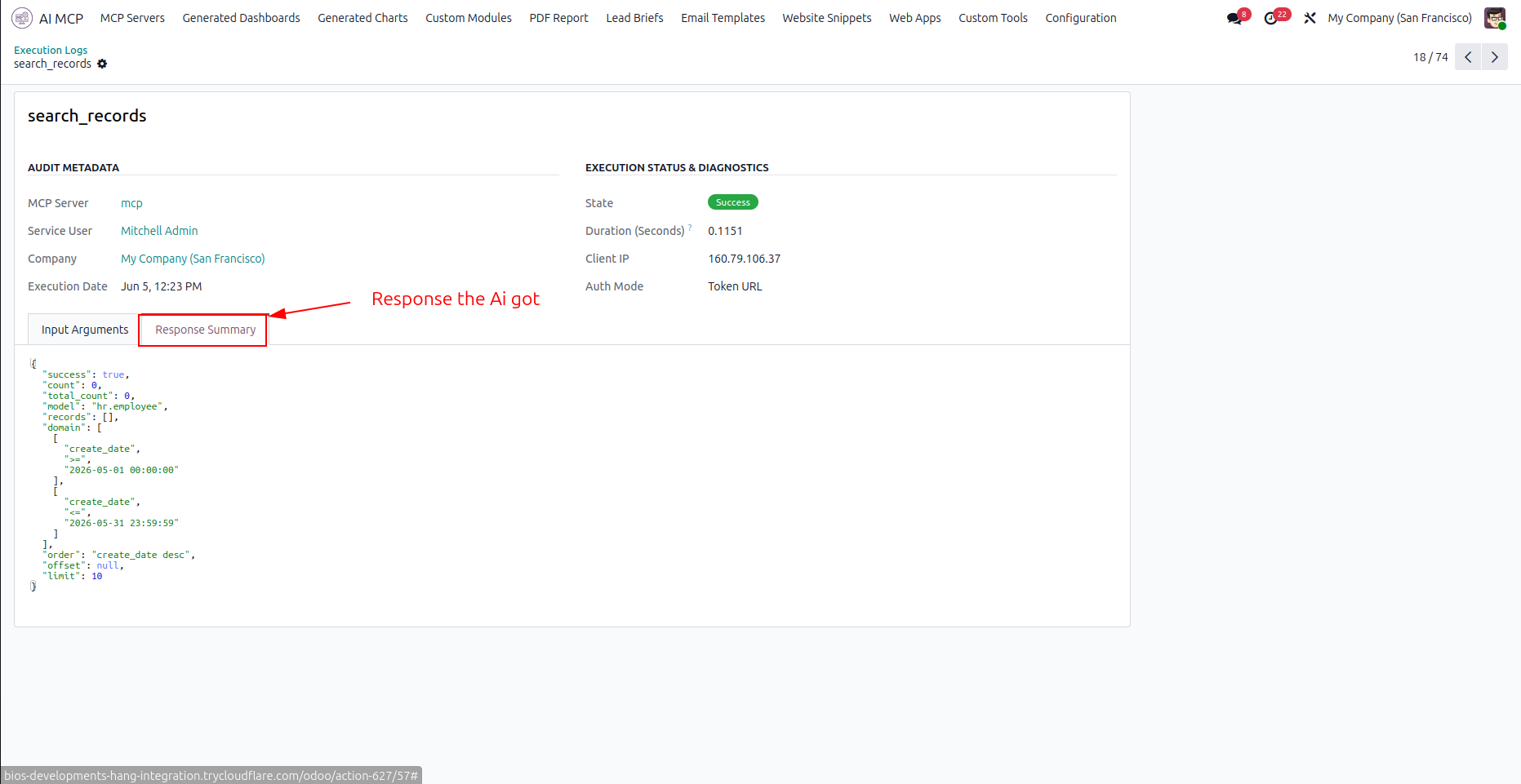 Review tool response summary and JSON output