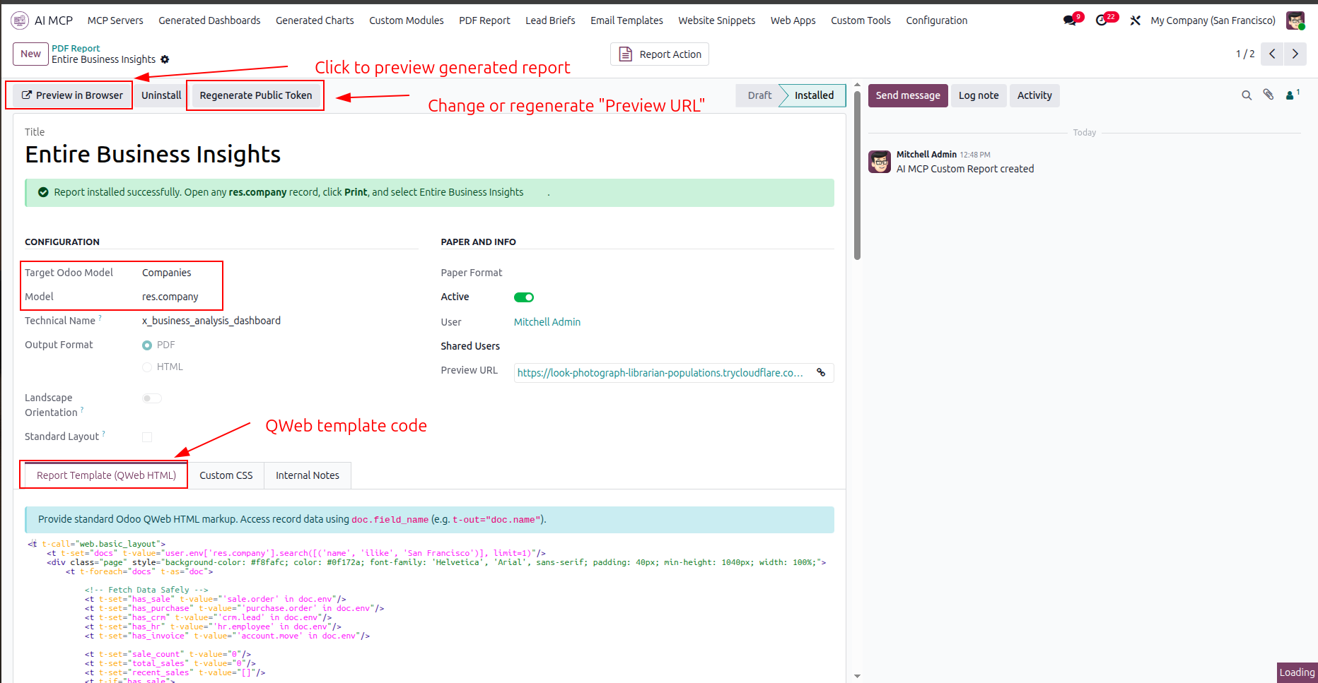 View PDF report preview and manage access token