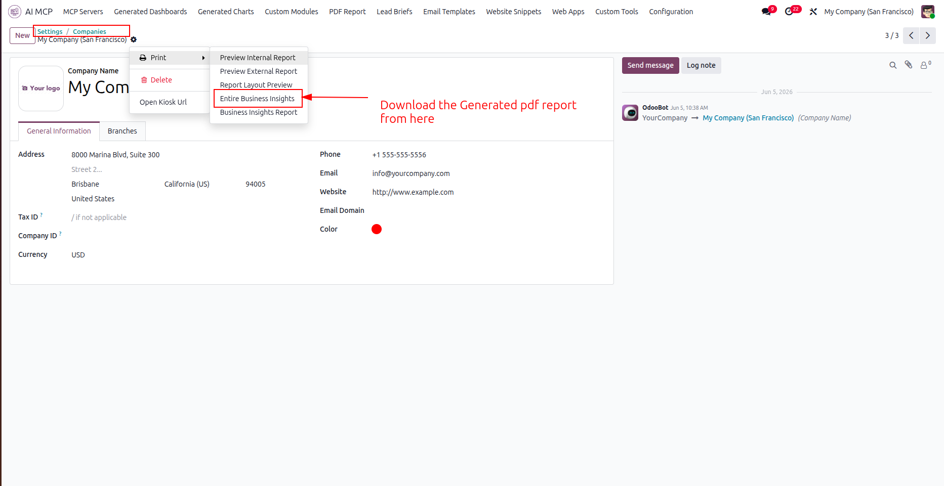 Print or download custom PDF report from record