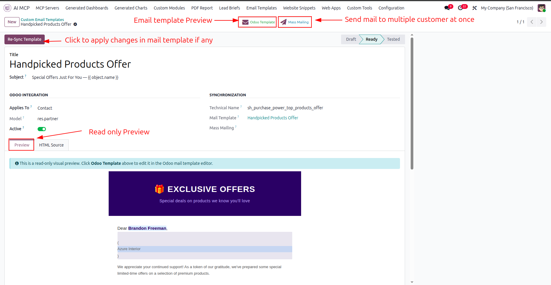 Preview custom email template before sending