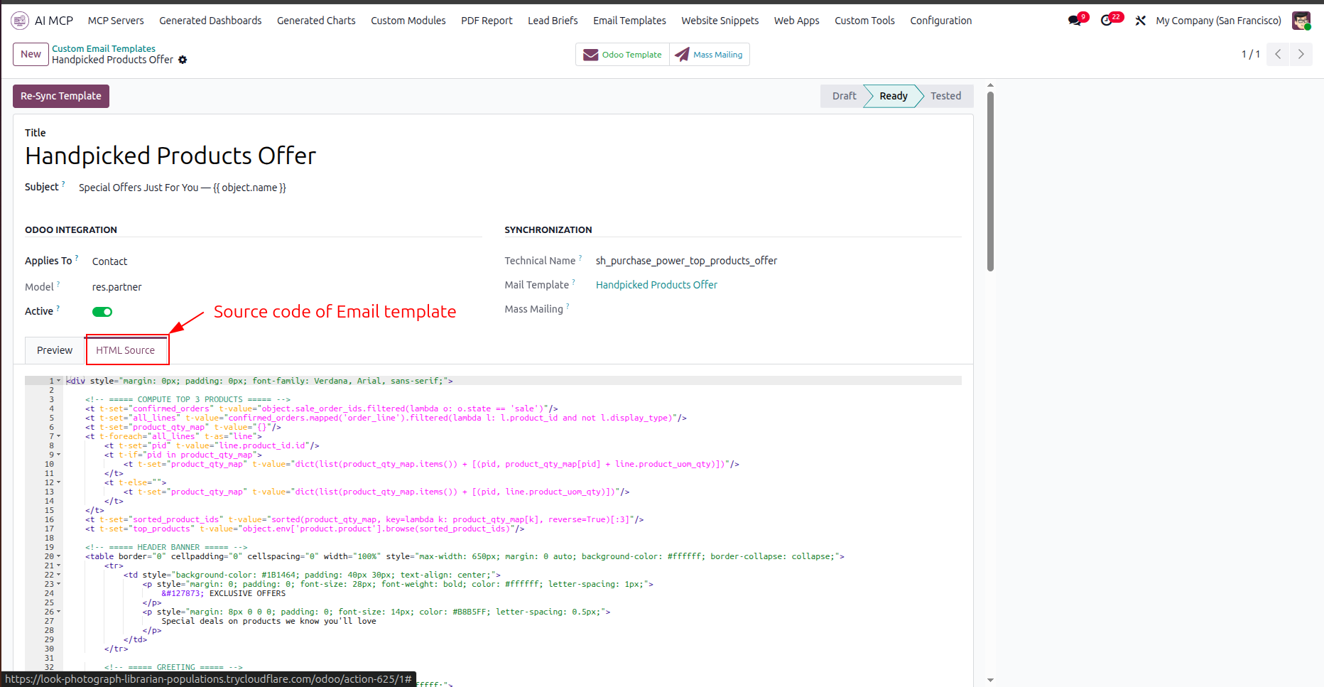 Inspect and edit email template HTML source