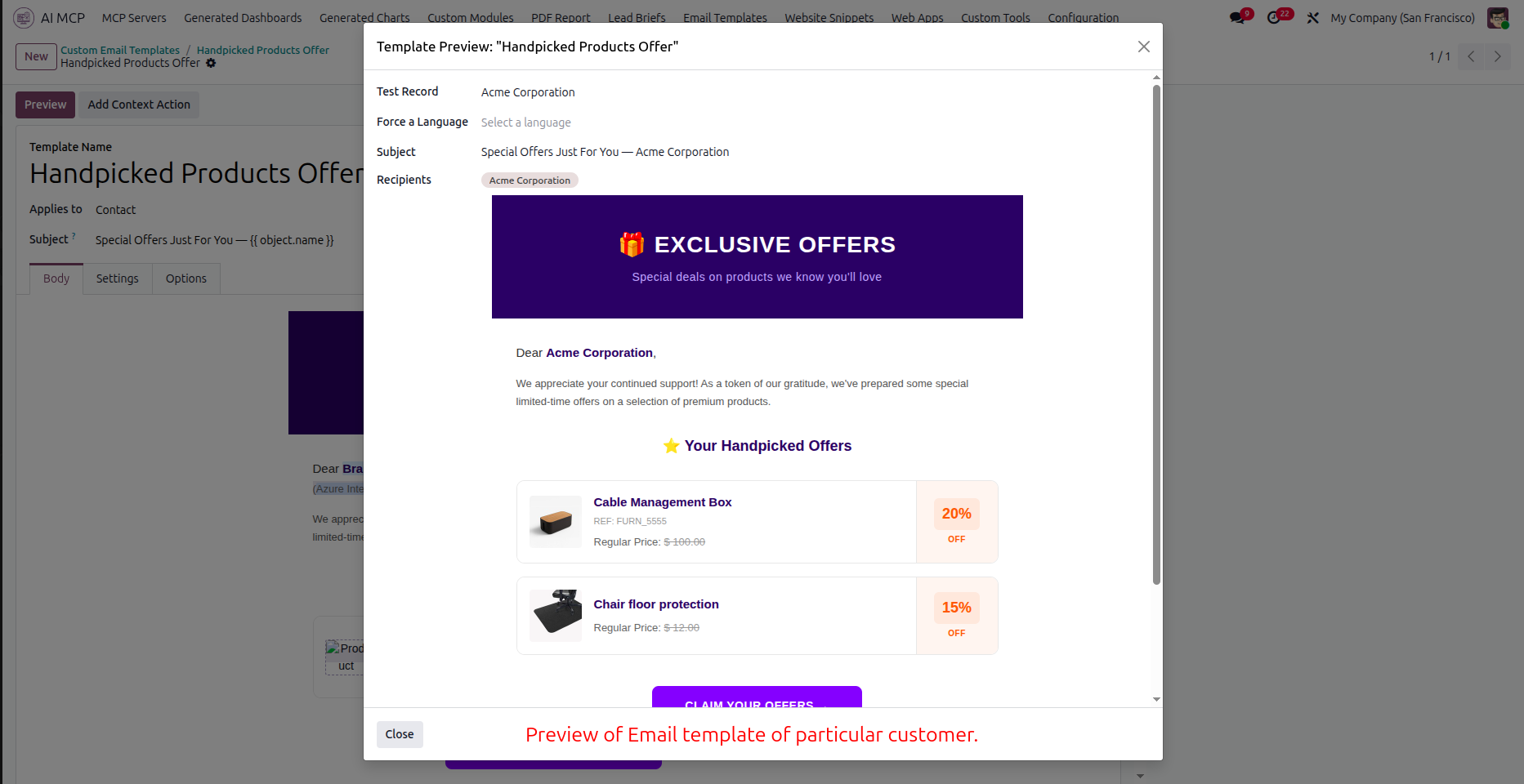 Preview email template with dynamic record data