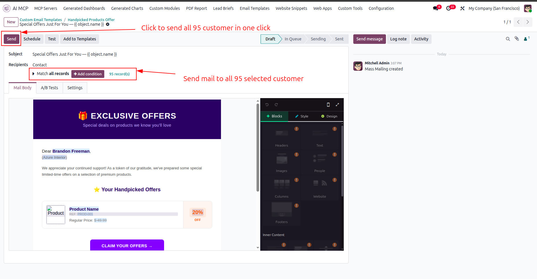 Send custom email campaign to recipients