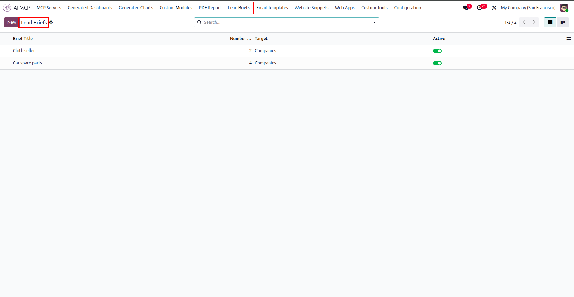 Manage AI lead generation campaigns and briefs