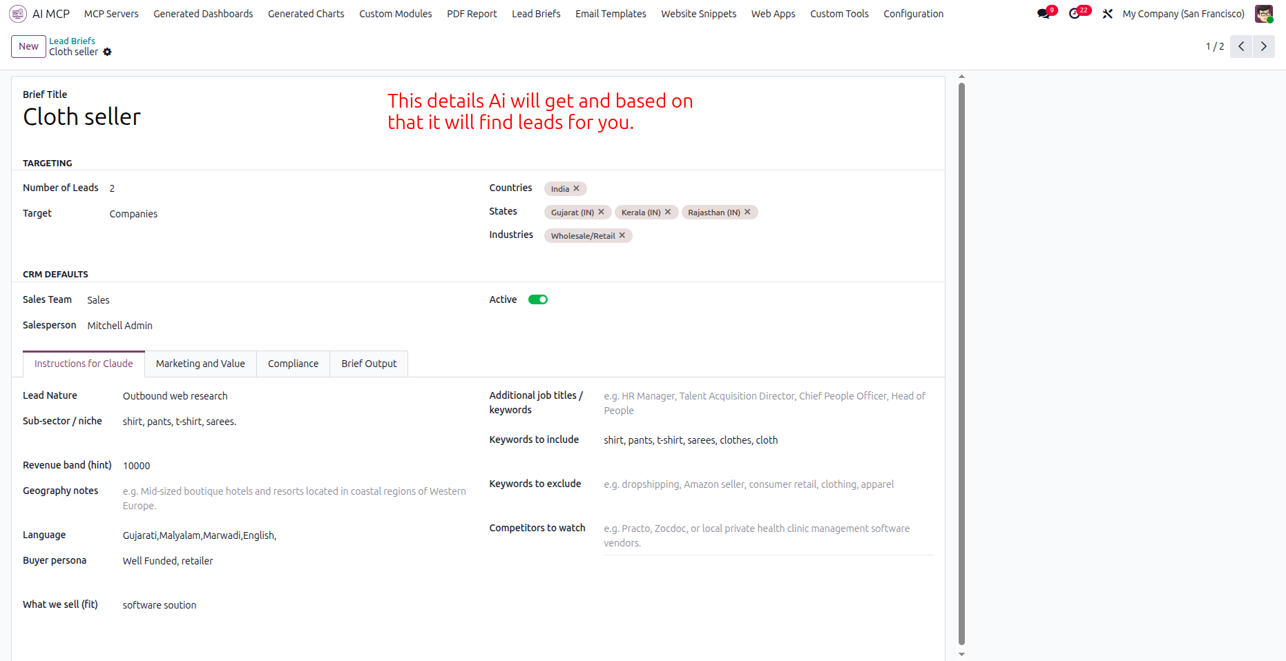 Configure lead targeting criteria for AI campaigns