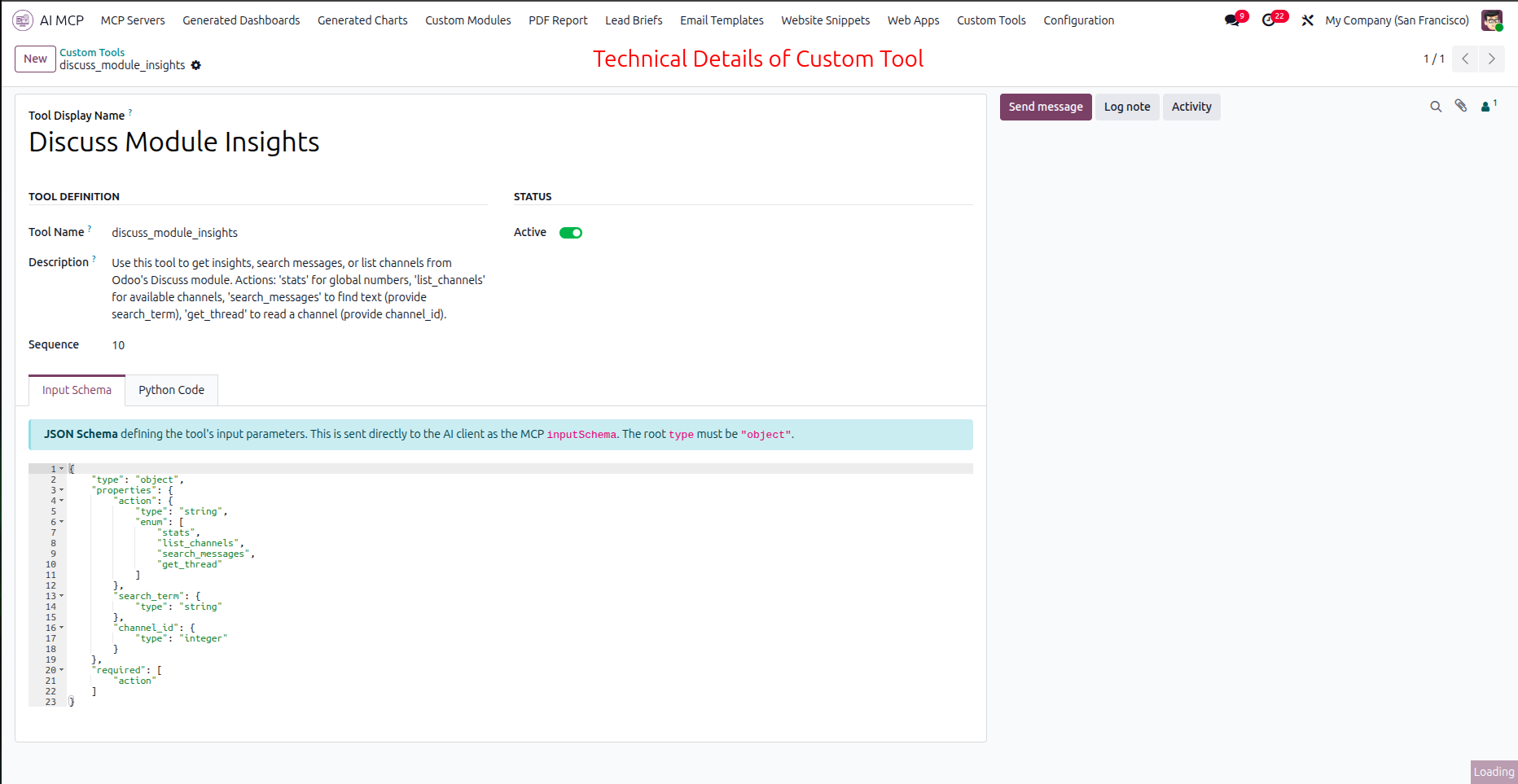 Review custom tool input schema parameters