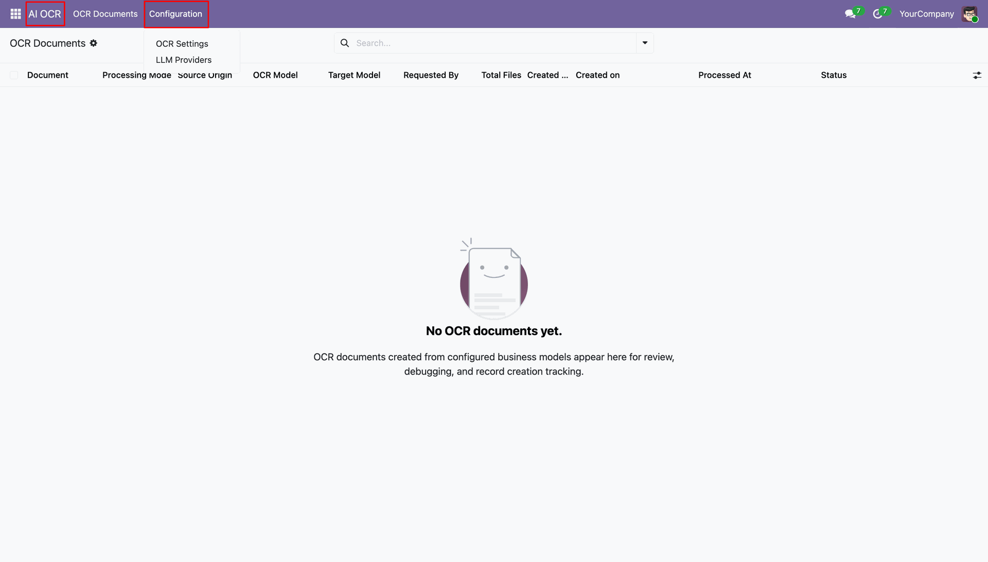 Open AI OCR configuration settings in Odoo