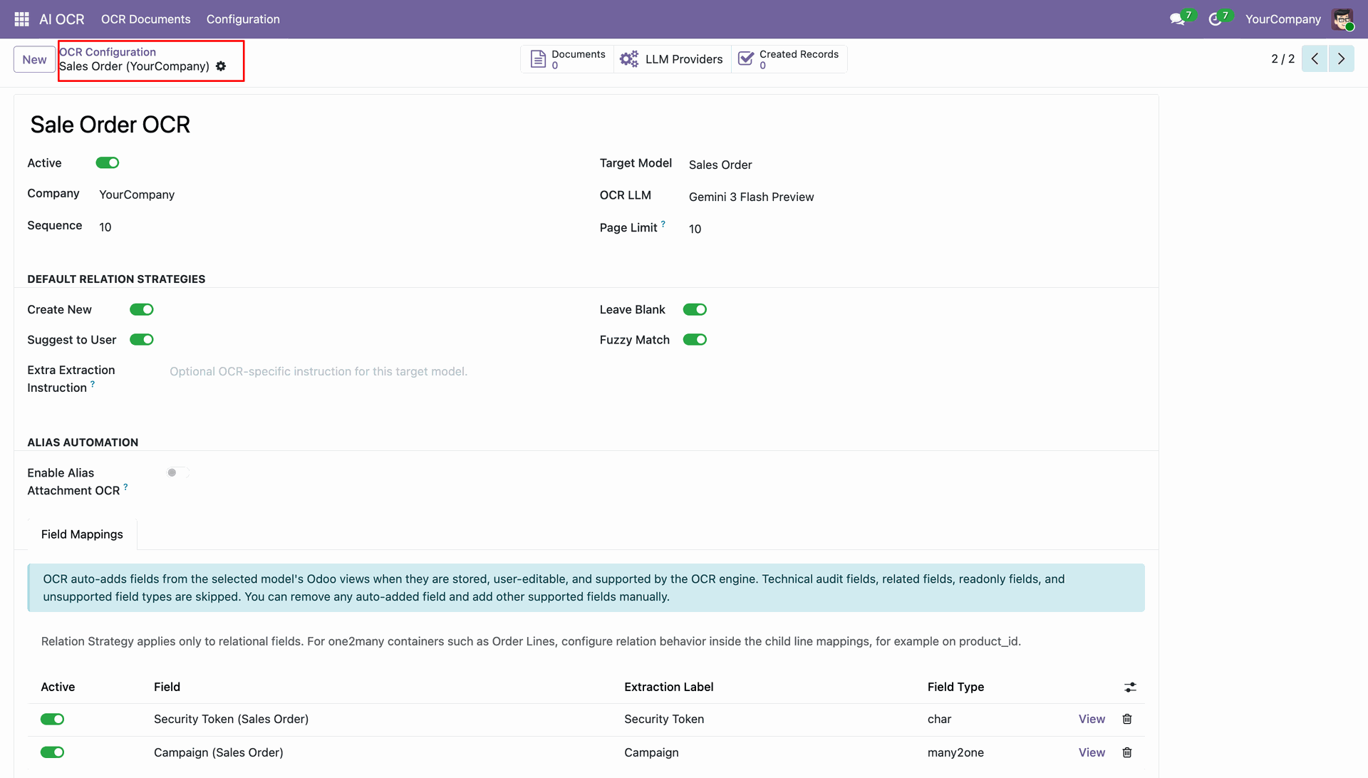 Configure sales order OCR field mappings