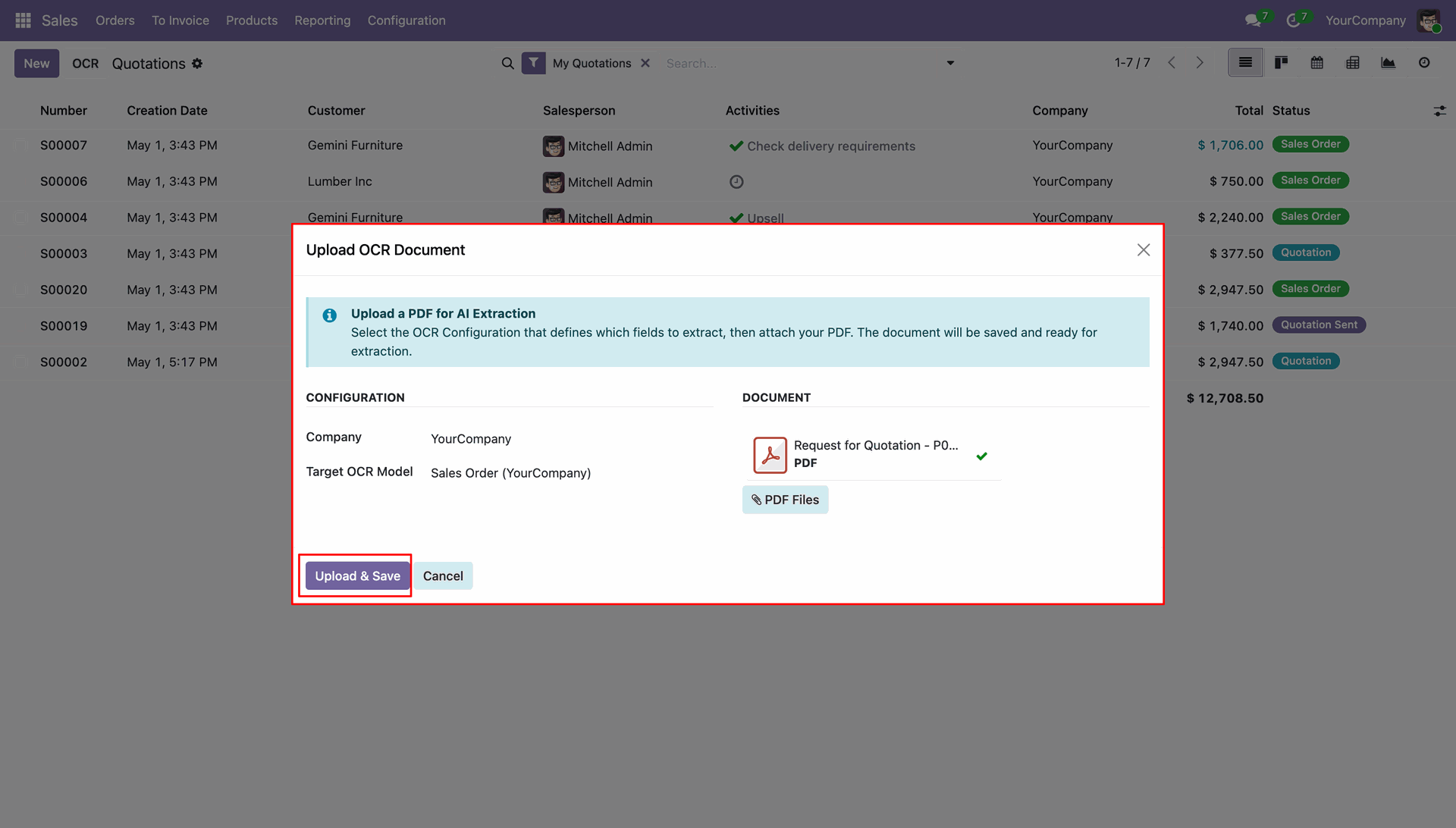 Upload PDF document for AI OCR processing