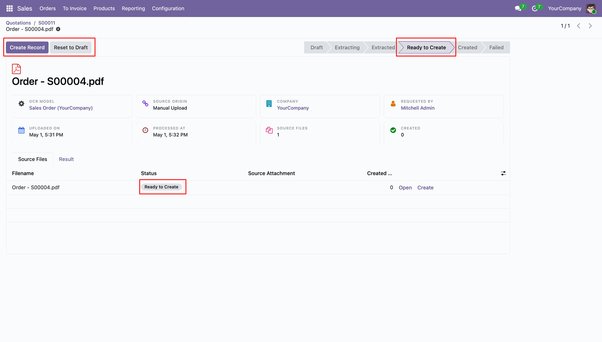 Review Odoo records created from OCR data