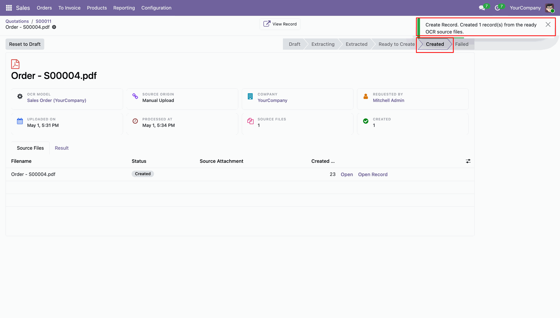 Verify successful record creation from OCR