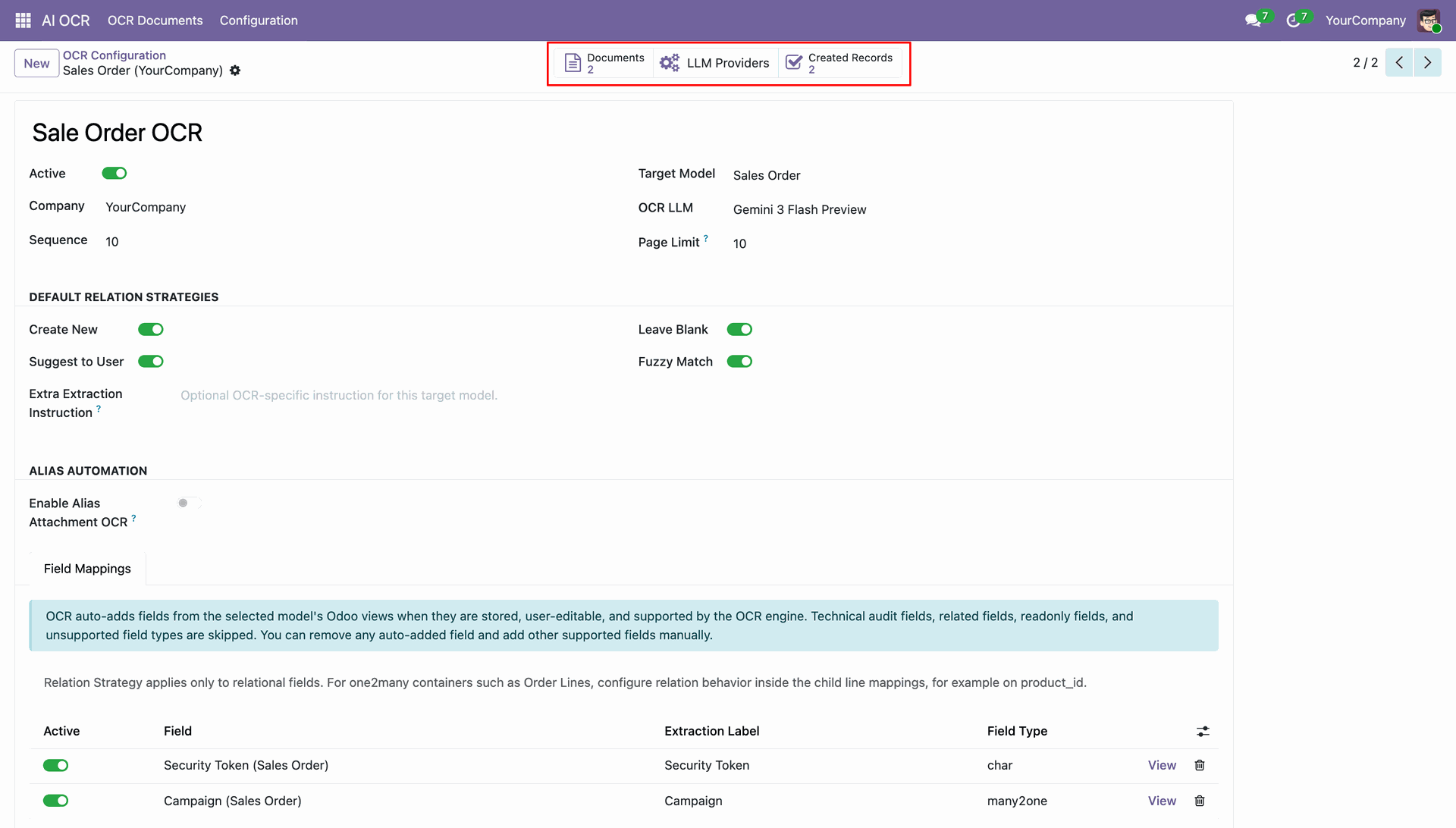 Monitor OCR documents and created records