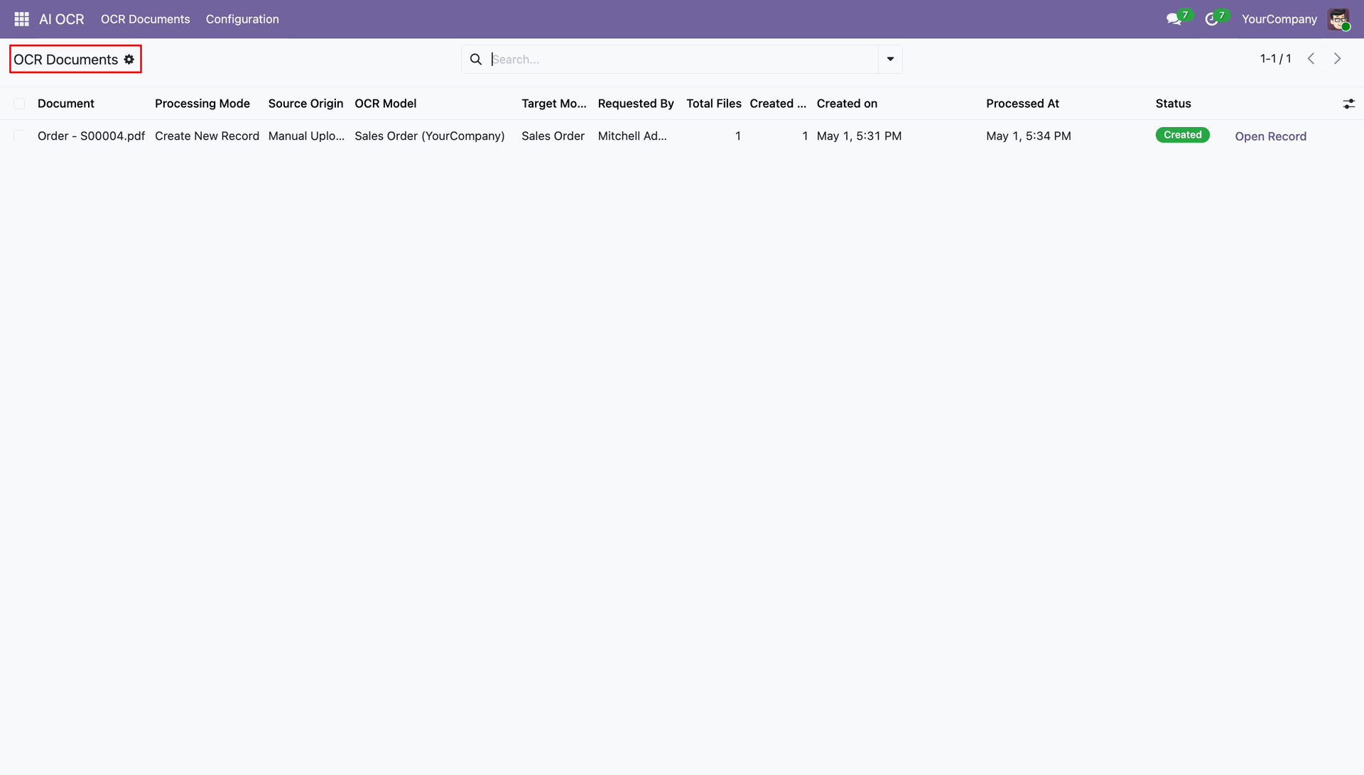 View OCR document status and history logs