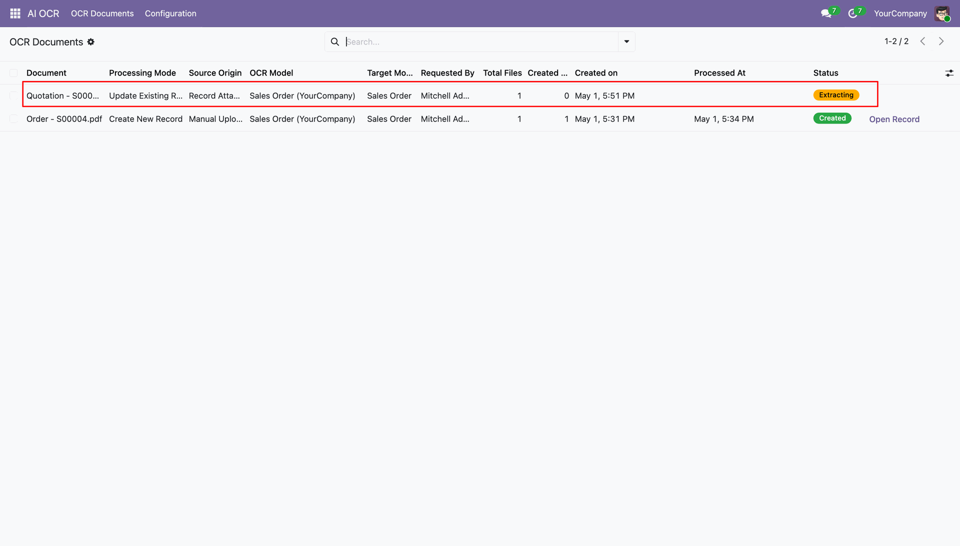 Track OCR extraction progress and status