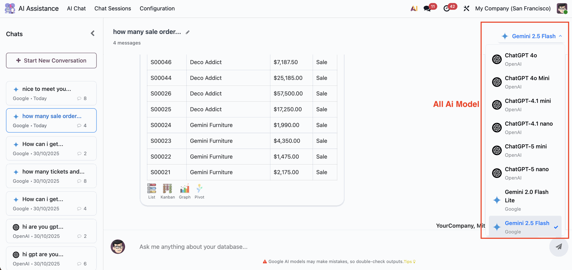 Multiple AI model selection in Odoo AI Chat